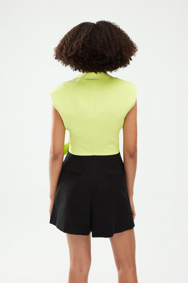 Tie Detailed Crop Vest Light Green