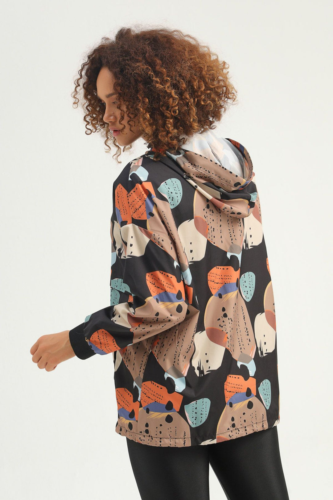 Patterned Hooded Pocket Raincoat Black