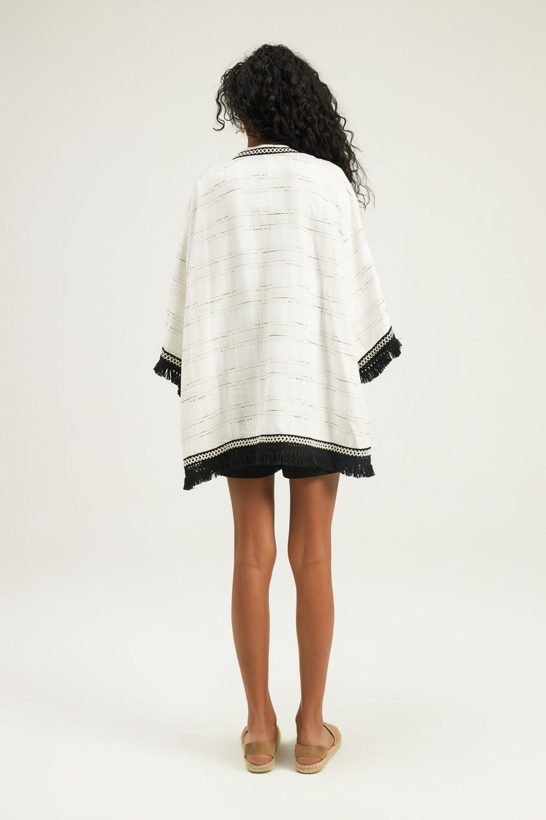 Stripe Stitched Linen Kimono Jacket Natural