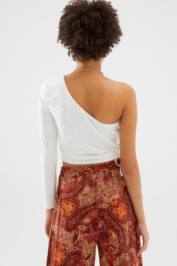 Büzgülü Tek Kol Bluz Beyaz