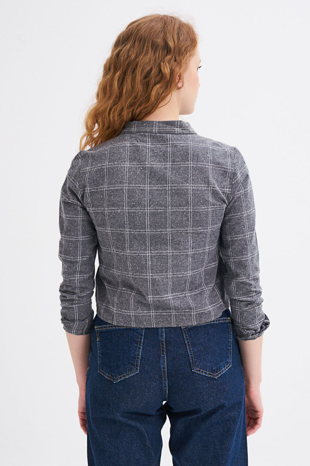 Tek Cepli Ekose Gömlek Gri