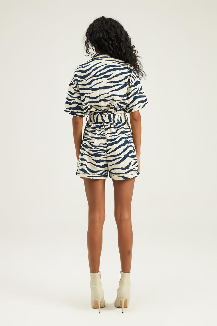 Zebra Desenli Şort Tulum İndigo