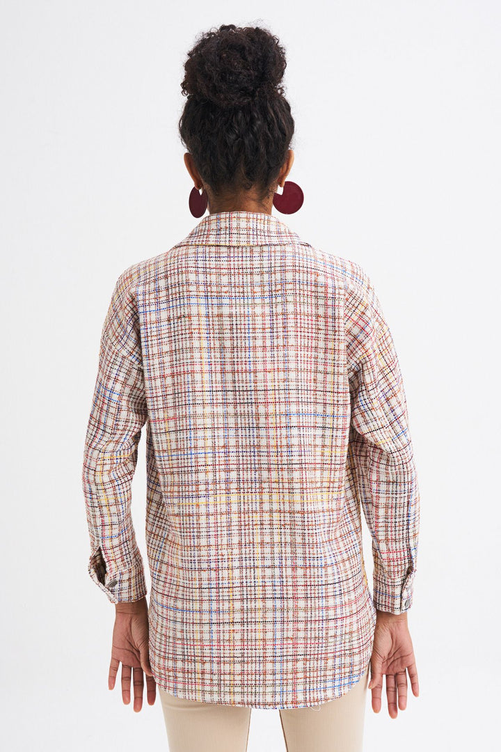 Tweed Pocketed Plaid Shirt Red