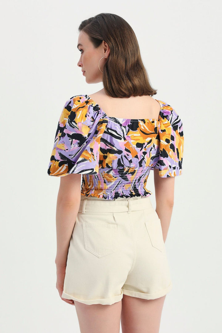 Patterned Gipe Detail Double Breasted Blouse Purple