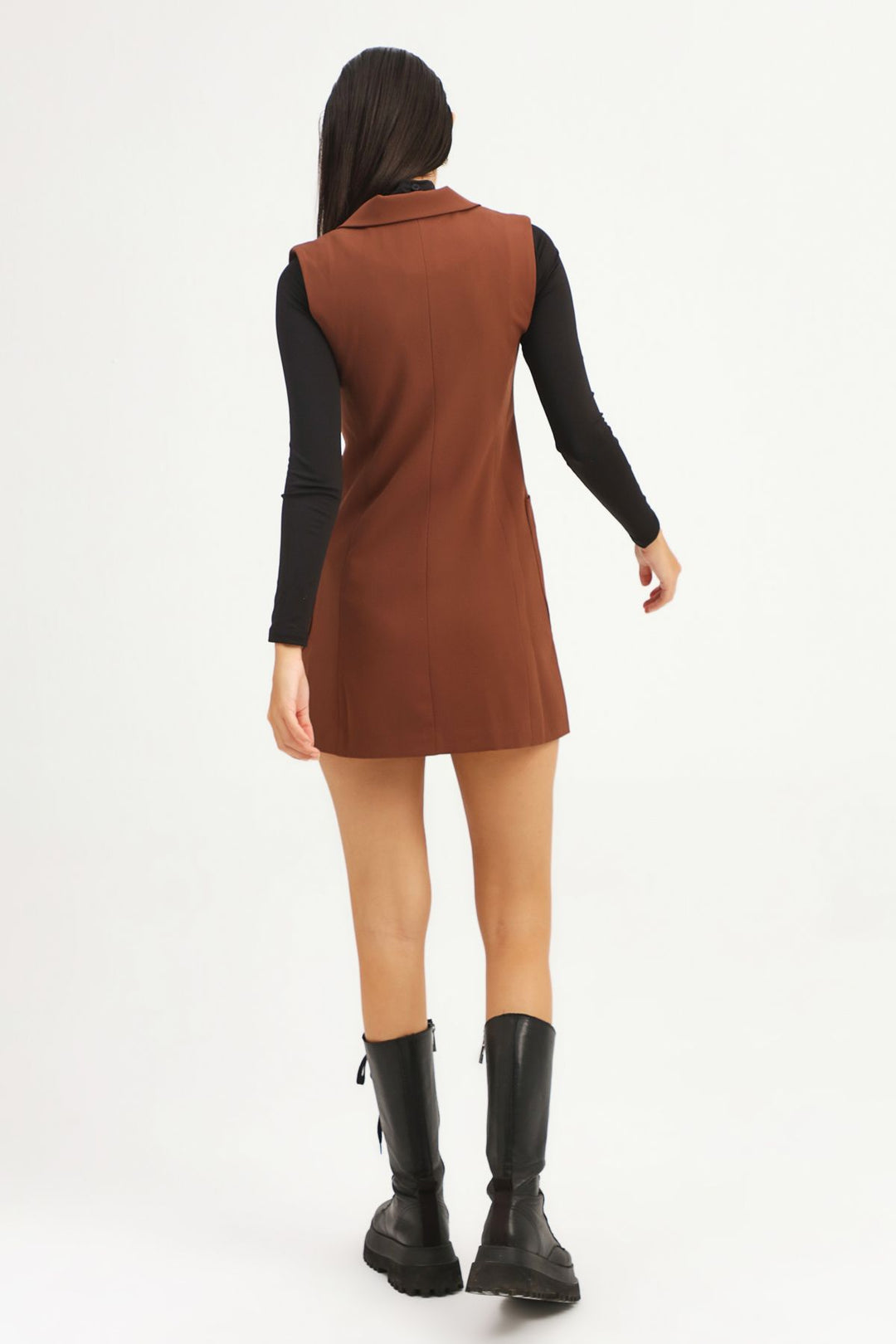 Double Breasted Vest Dress Dark Brown