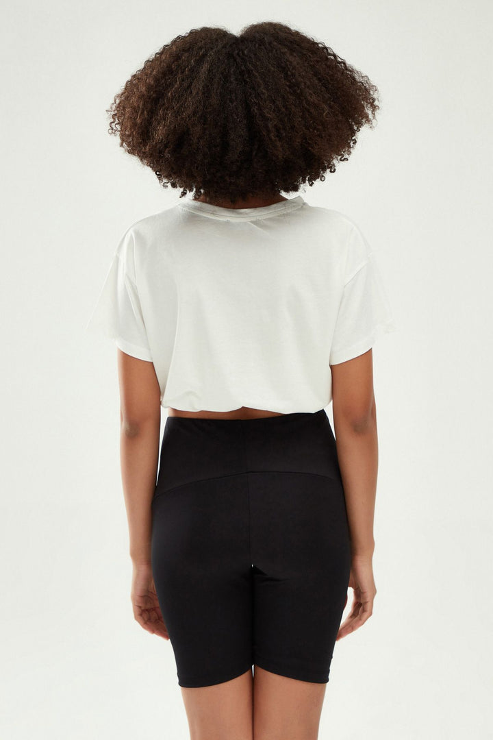 Printed Pleated Crop T-Shirt White