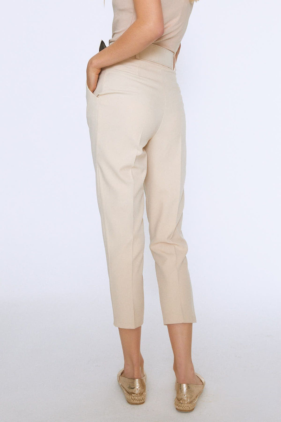 Waist Belt Fabric Trousers Beige