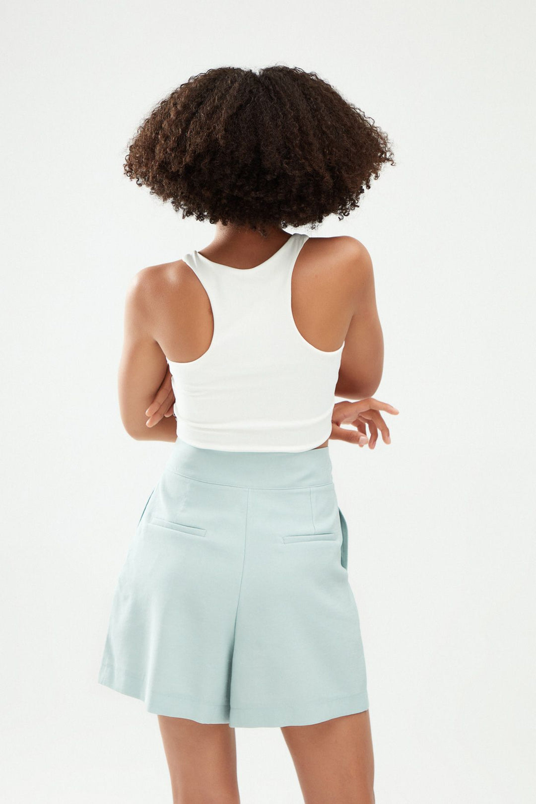 High Waist Pleated Detailed Shorts Open Mint