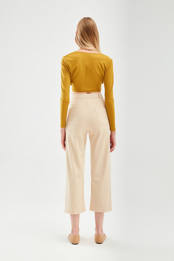 Yüksek Bel Gabardin Pantolon Naturel