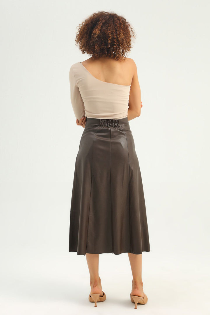 Leather Midi Skirt Brown