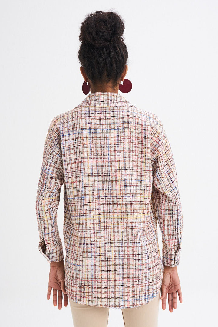 Tweed Pocketed Plaid Shirt Red