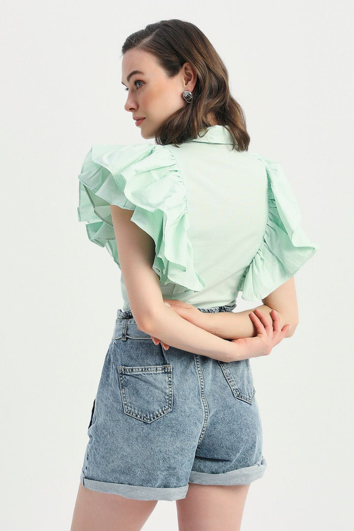 Ruffled Sleeves Shirt Mint