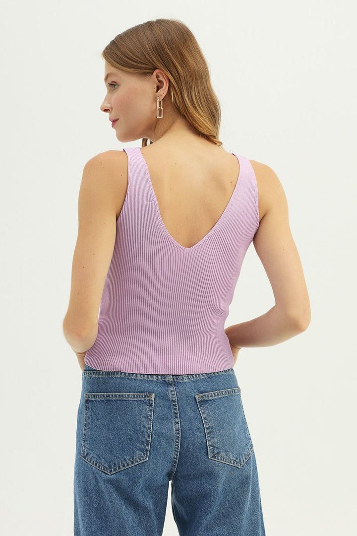 V Neck Lacy Knitwear Lilac