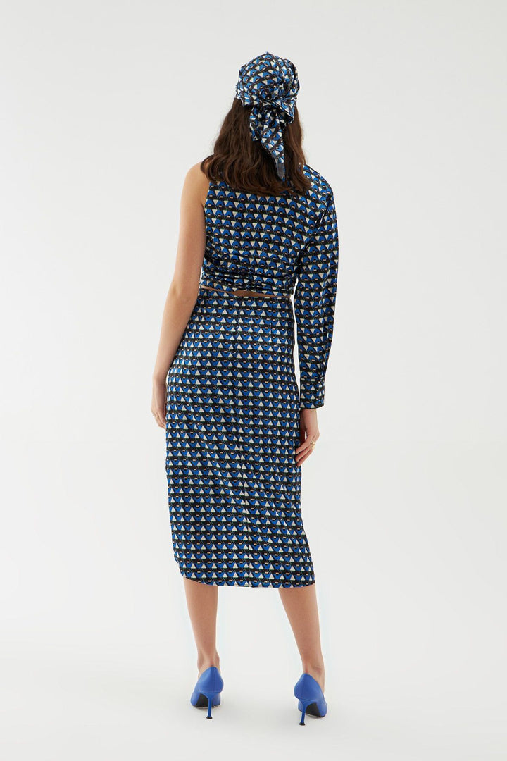 Pleated Midi Length Skirt Blue