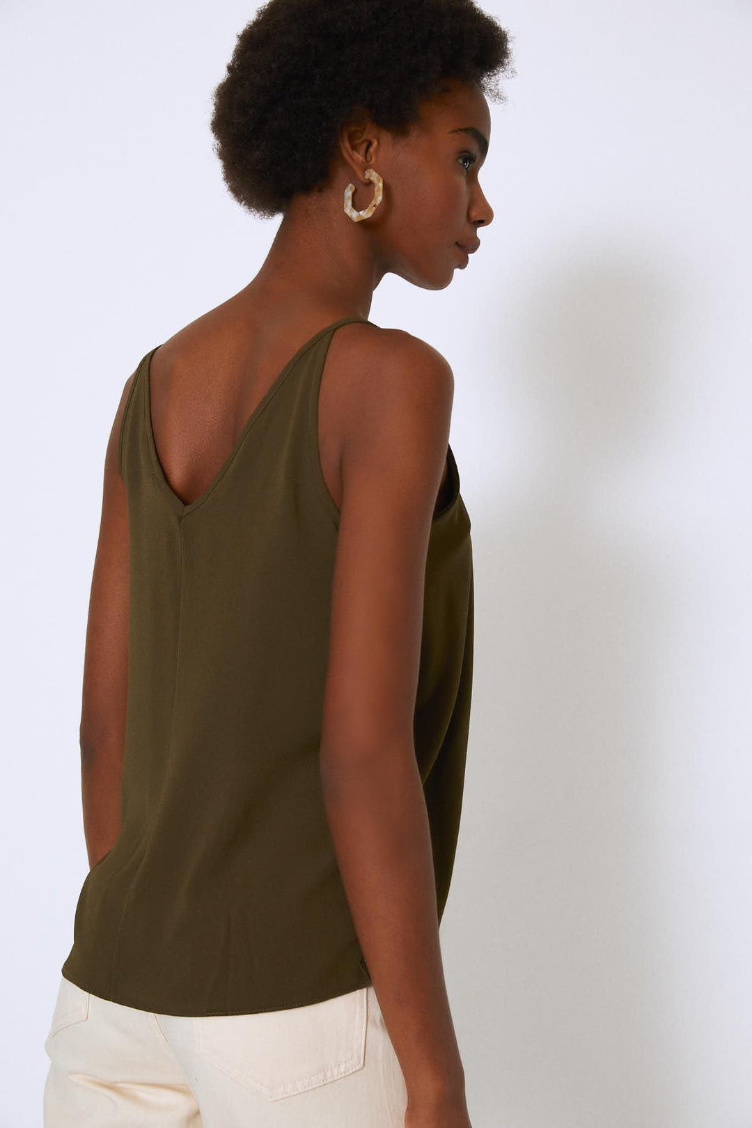 String Strap V Neck Blouse Khaki