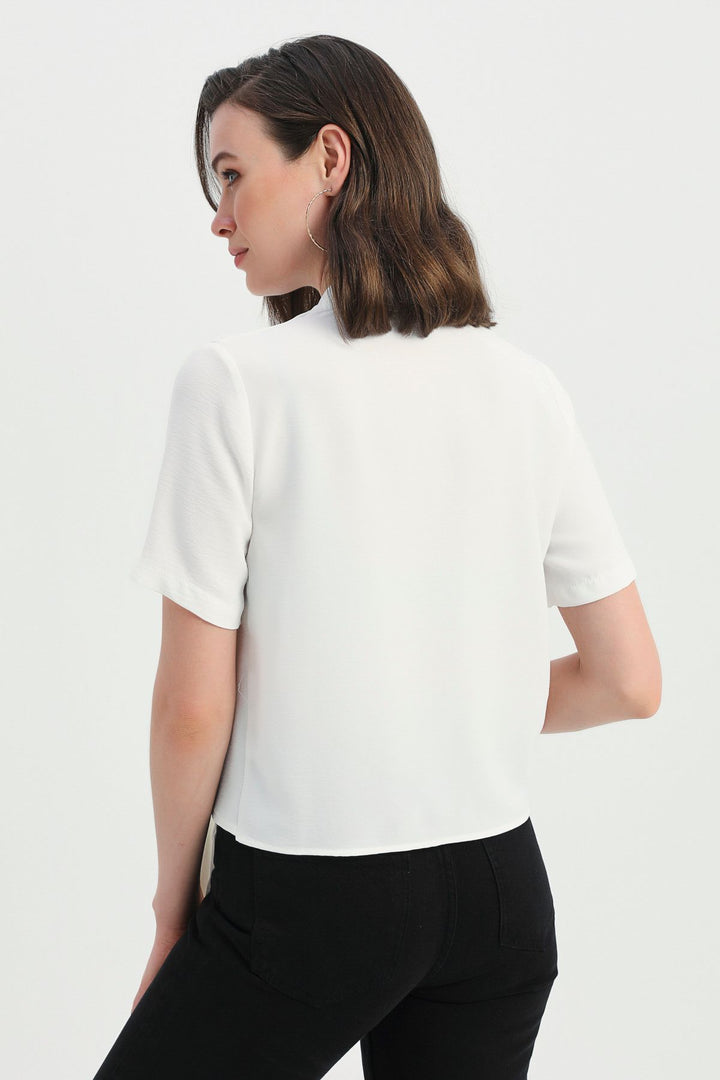 Side Tie Double Breasted Blouse Ecru
