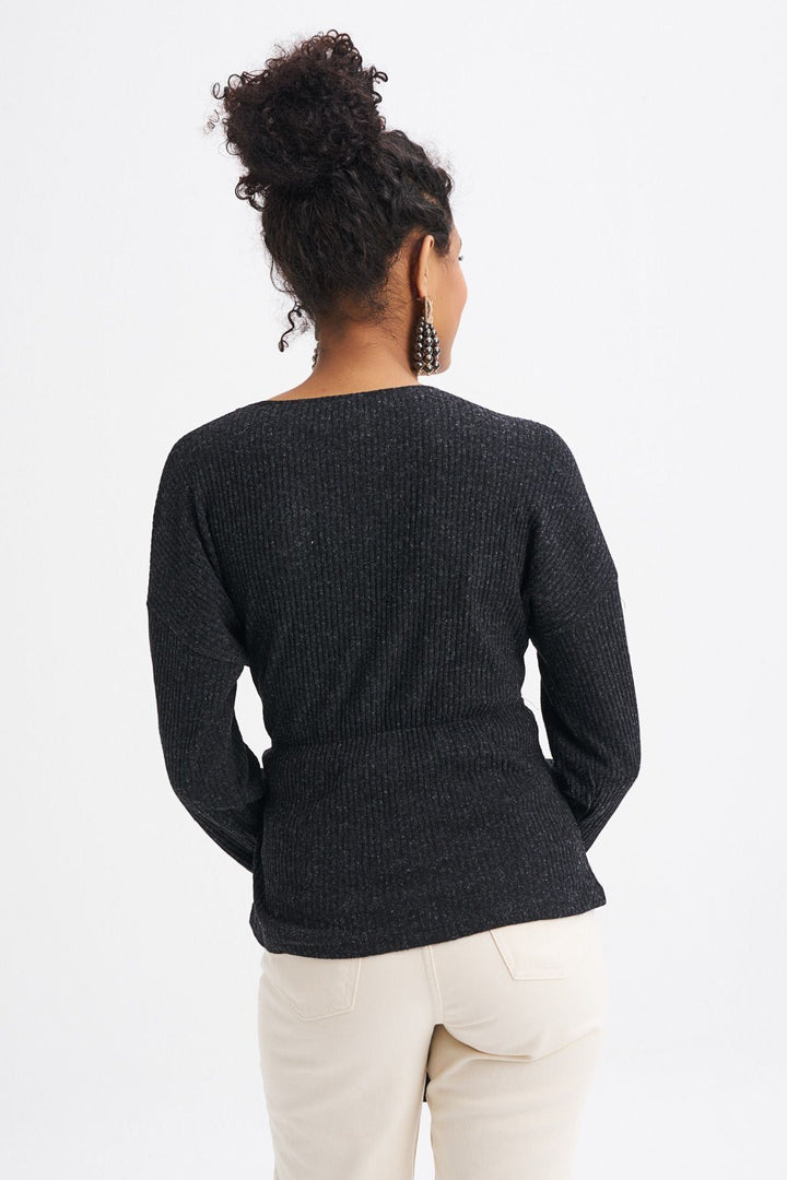 Tie Detailed Double Breasted Blouse Black