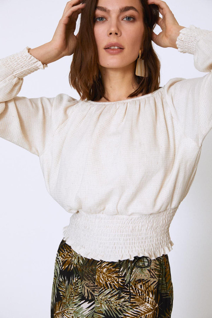 Off Shoulder Gipe Linen Blouse Natural