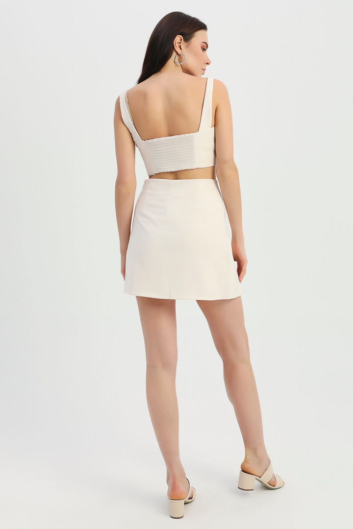 Toka Detaylı Etek Şort Kemik
