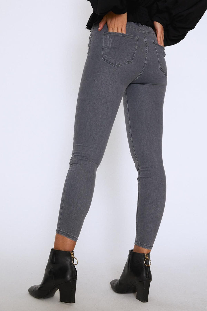 Yüksek Bel Skinny Pantolon Gri