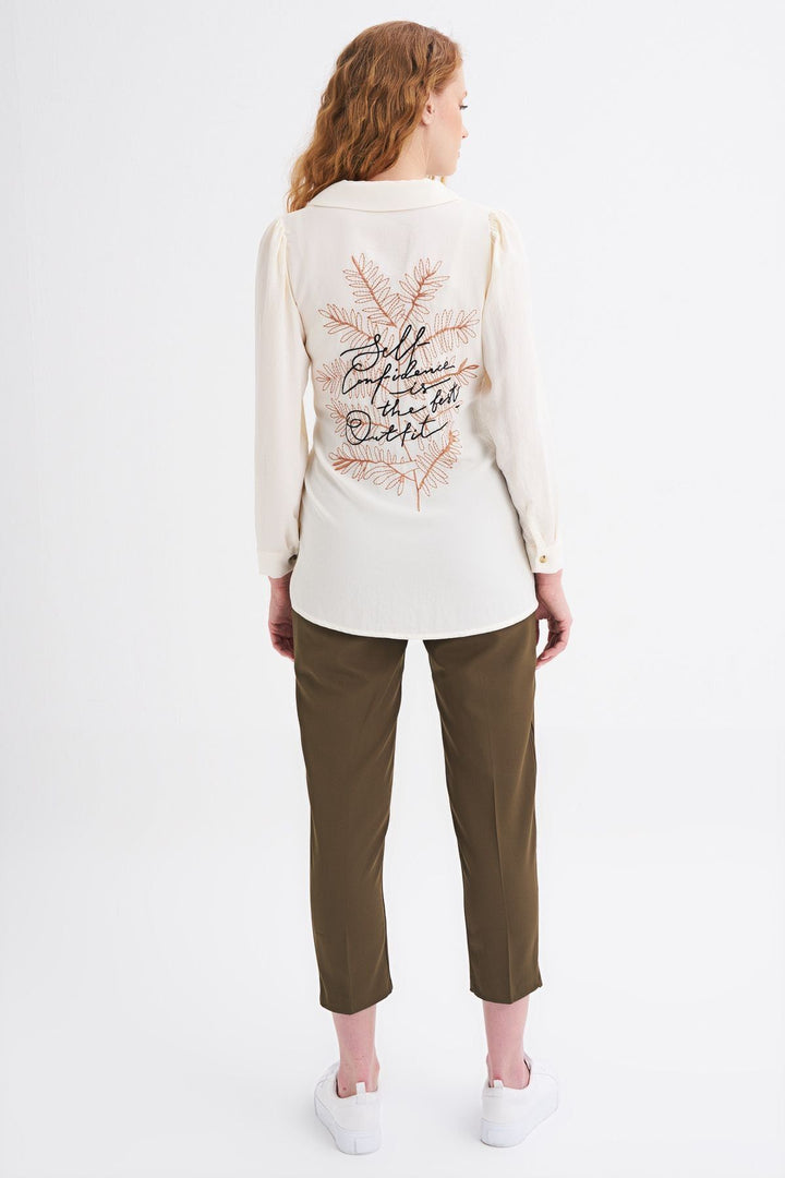 Bone Shirt with Belt Detail and Embroidery on the Back