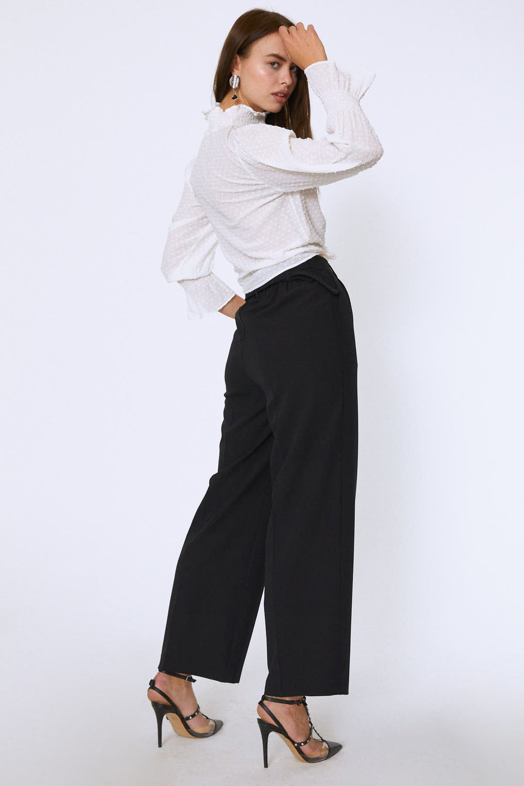 Tie Waist Long Sleeve Blouse Ecru