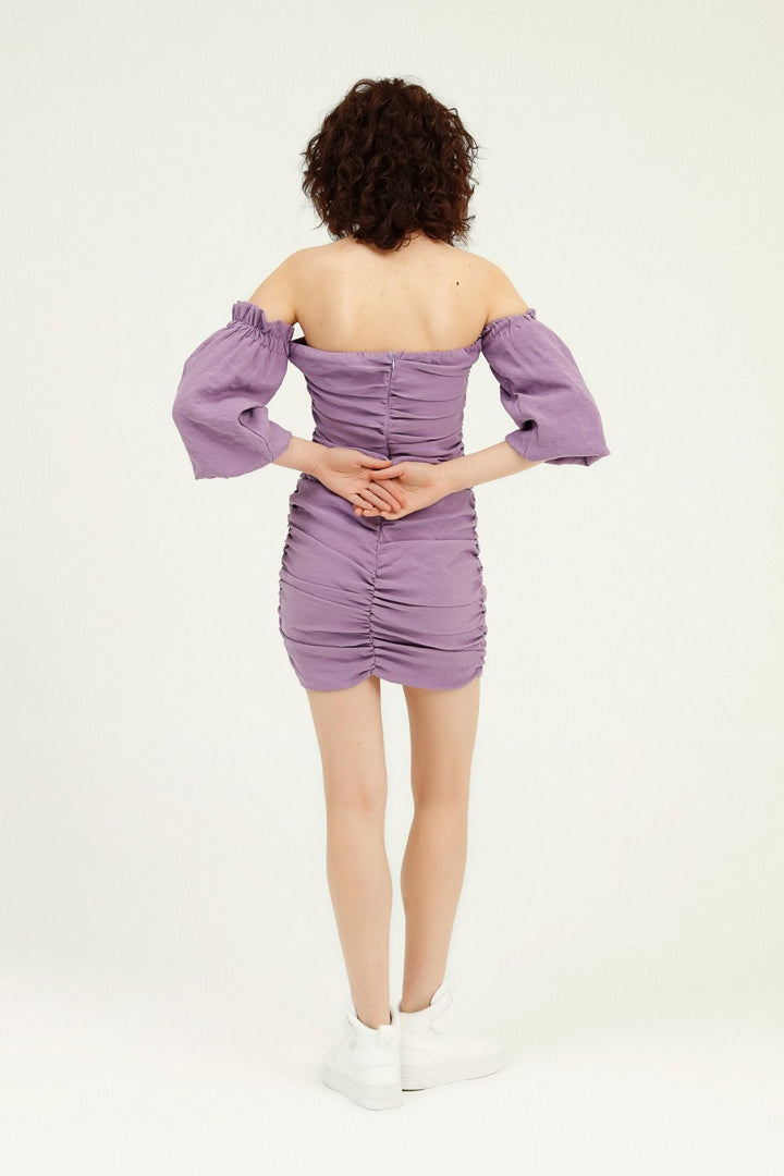 Low Sleeve Pleated Dress Dark Lilac