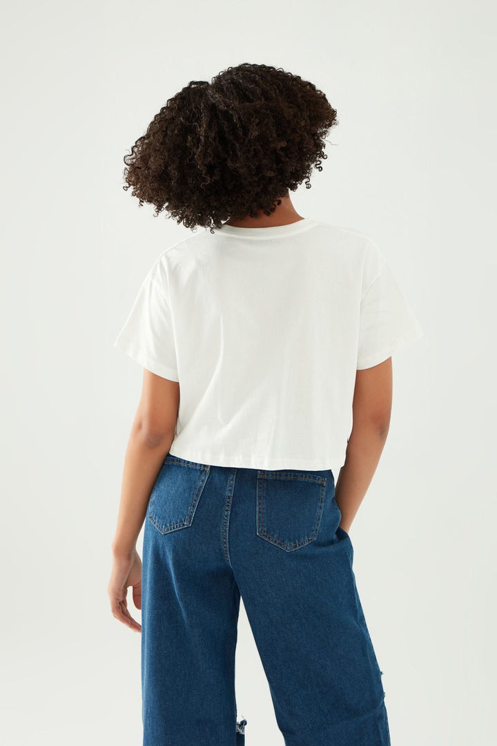 Knit Pocket Crop T-Shirt White