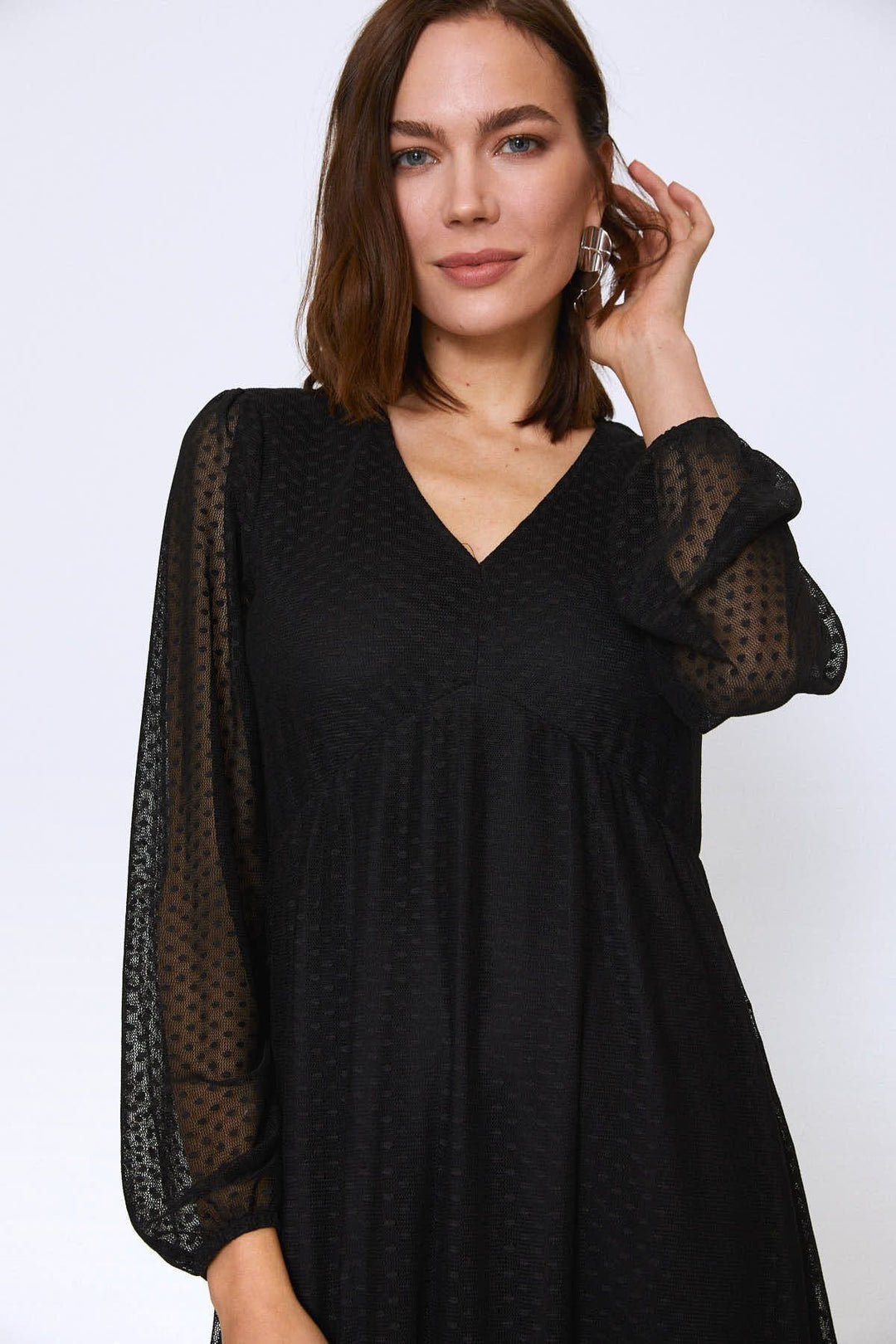 Polka Dot Tulle V-Neck Dress Black