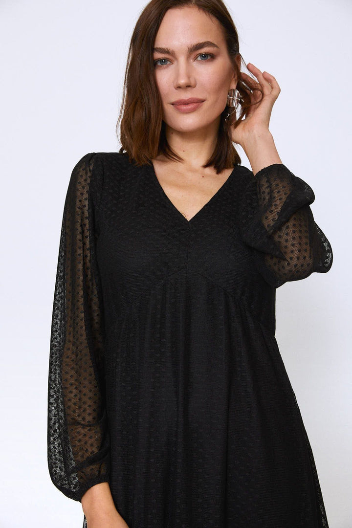 Polka Dot Tulle V-Neck Dress Black