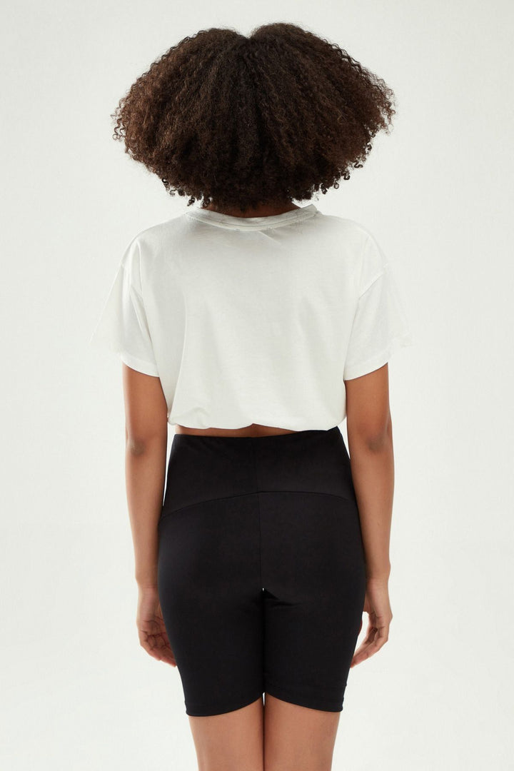 Printed Pleated Crop T-Shirt White