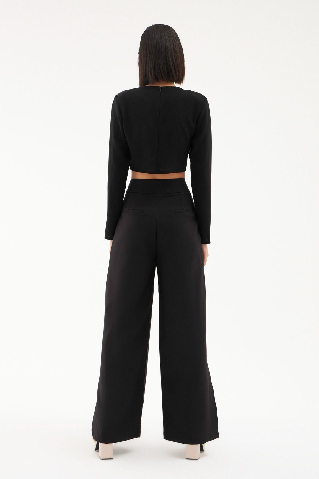 Slit Detailed Wide Leg Trousers Black