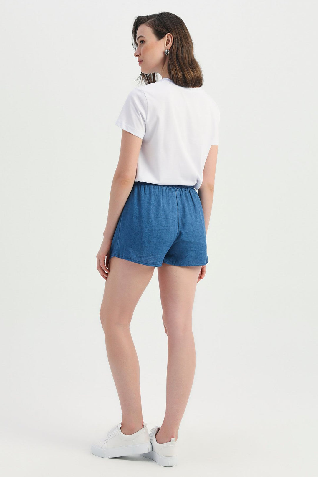 Elastic Waist Linen Shorts Indigo