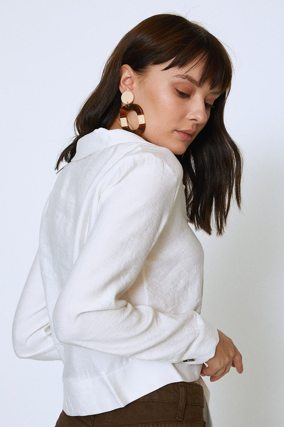 Tie Waist Pocket Long Sleeve Shirt Ecru