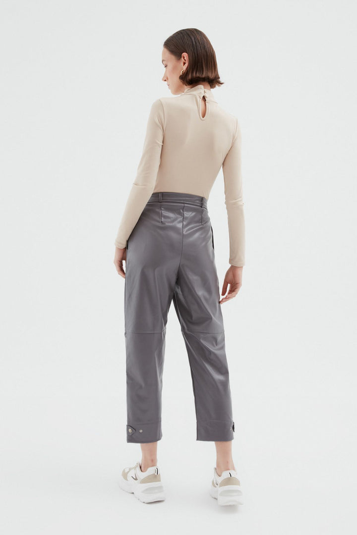 Leather Jogger Gray With Snap Legs