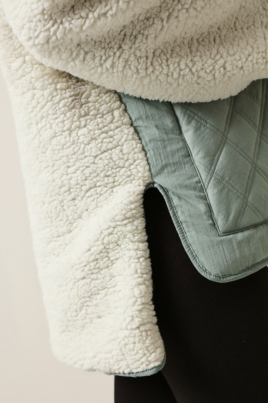 Hooded Plush Detailed Coat Ecru