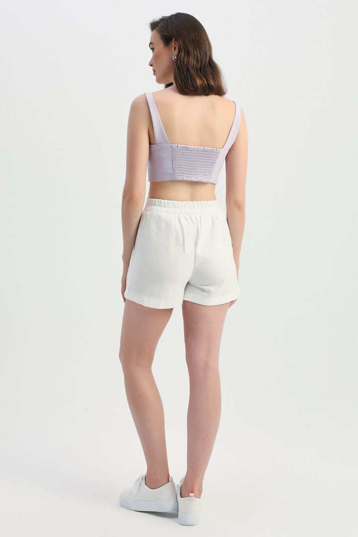 Kemerli Şort Ekru