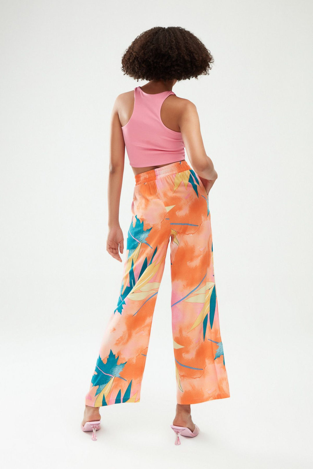 Elastic Waist Wide Leg Trousers Orange
