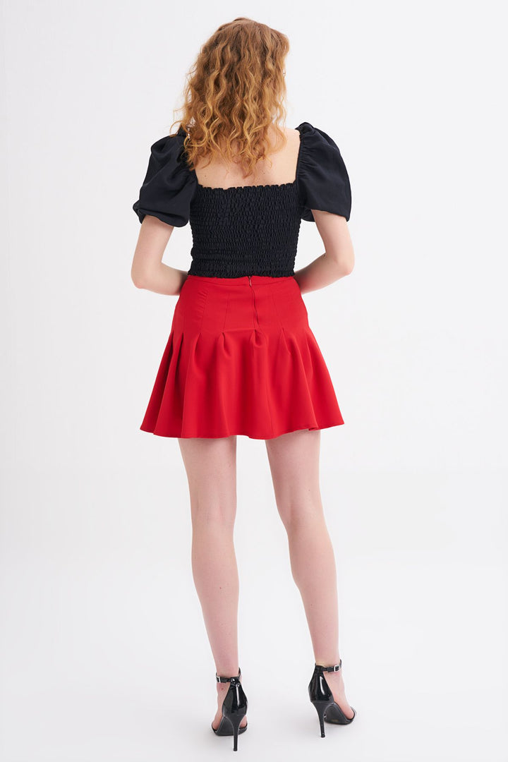 Pleated Mini Skirt Red