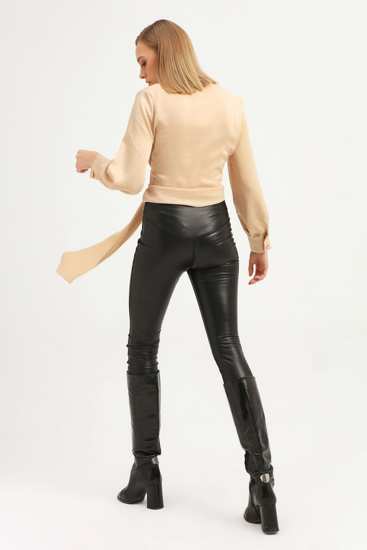 Double Breasted Collar Blouse Light Beige