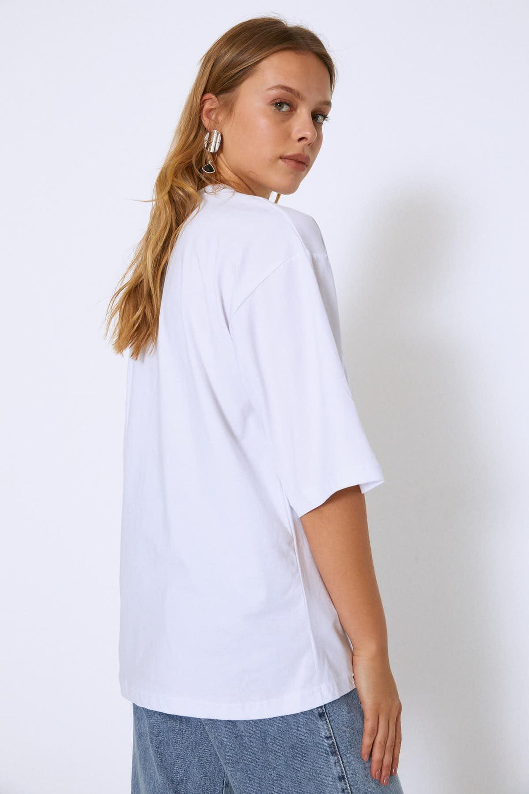 Oversize Baskılı Tişört Beyaz