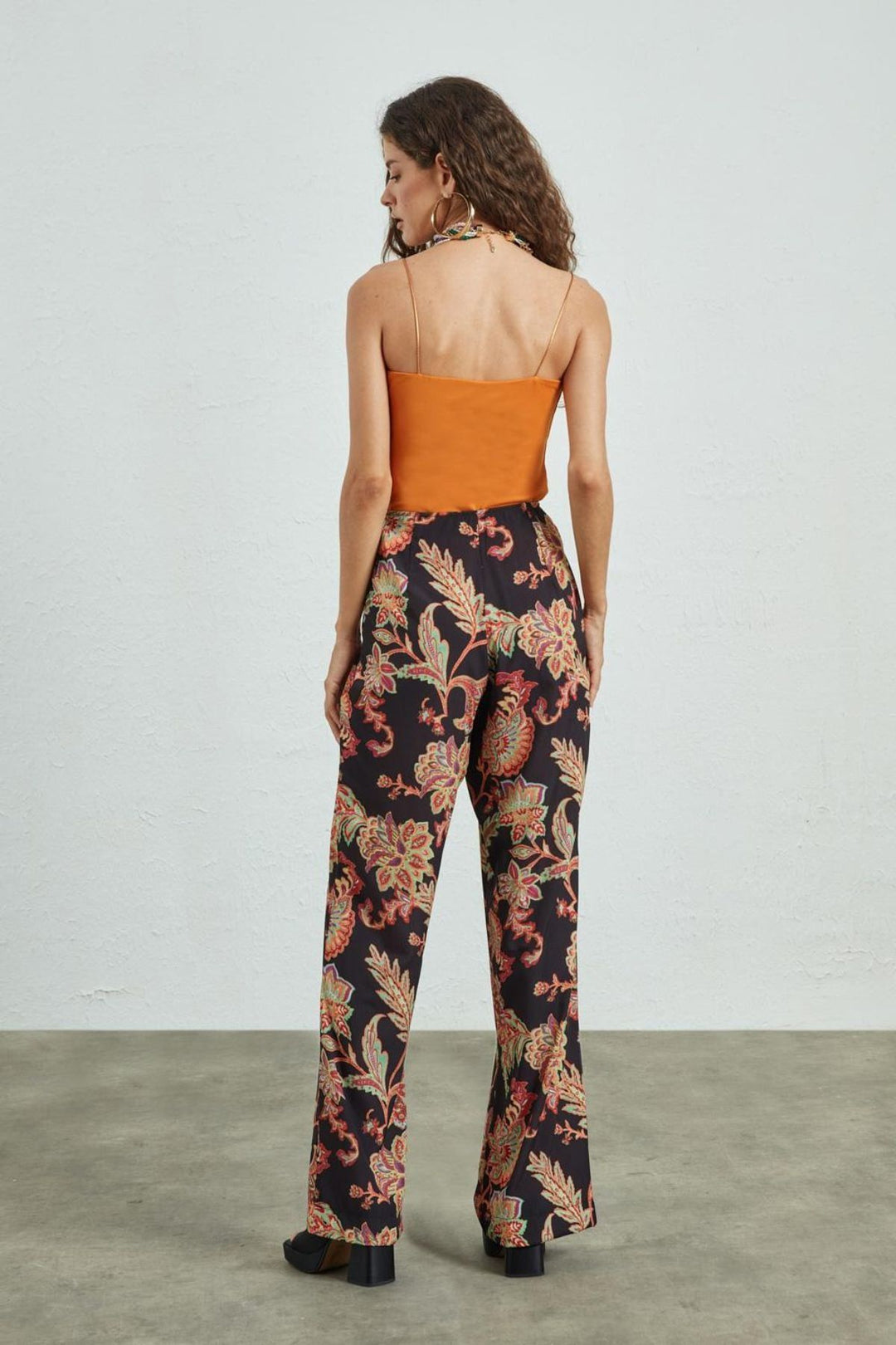 Patterned Wide Leg Trousers Black