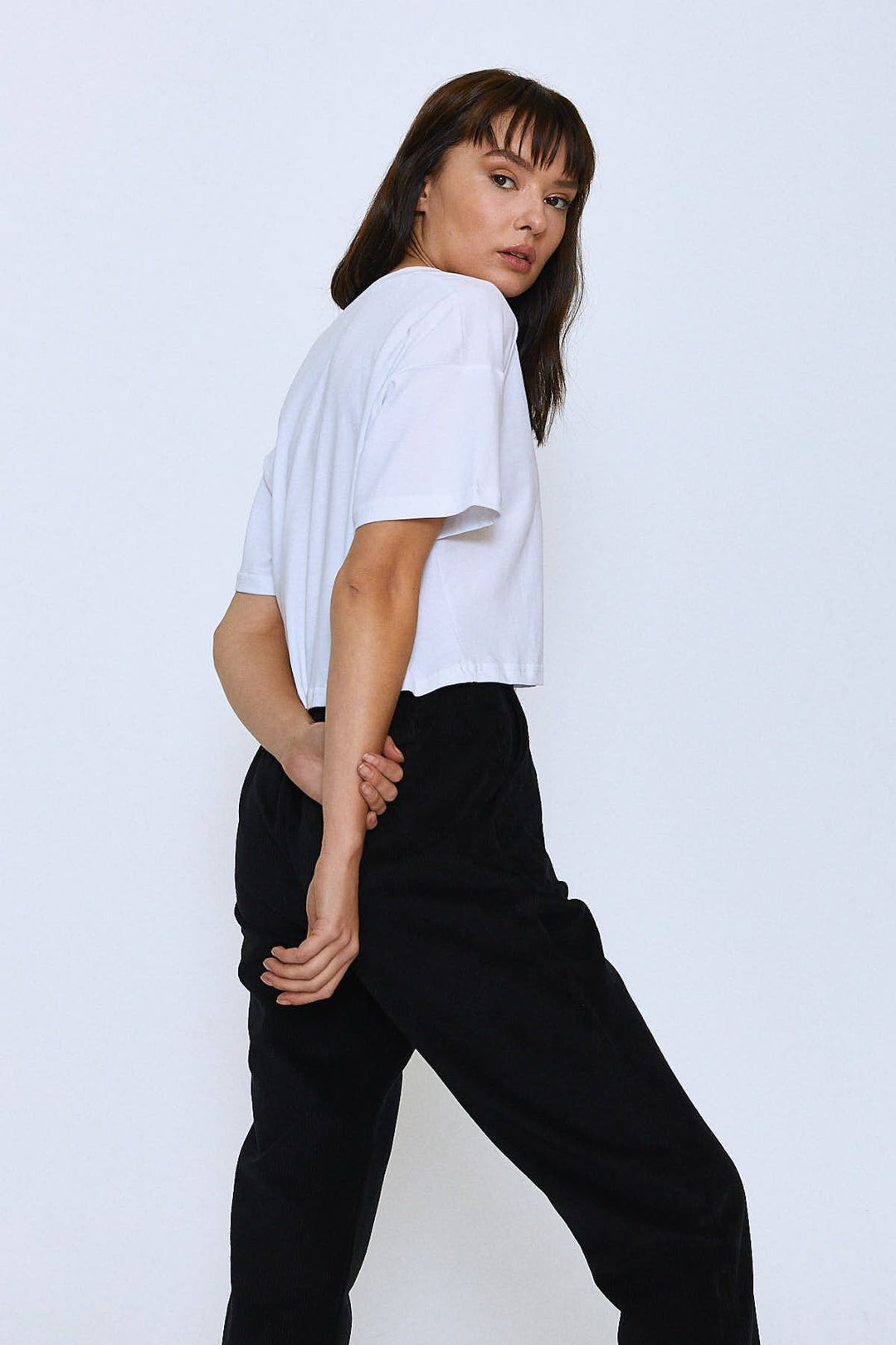 Elastic Waist Velvet Trousers Black