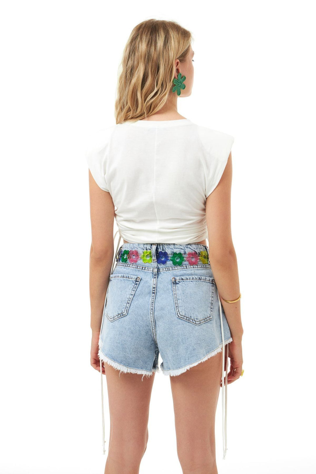 Vatkalı Büzgülü Tişört Ekru