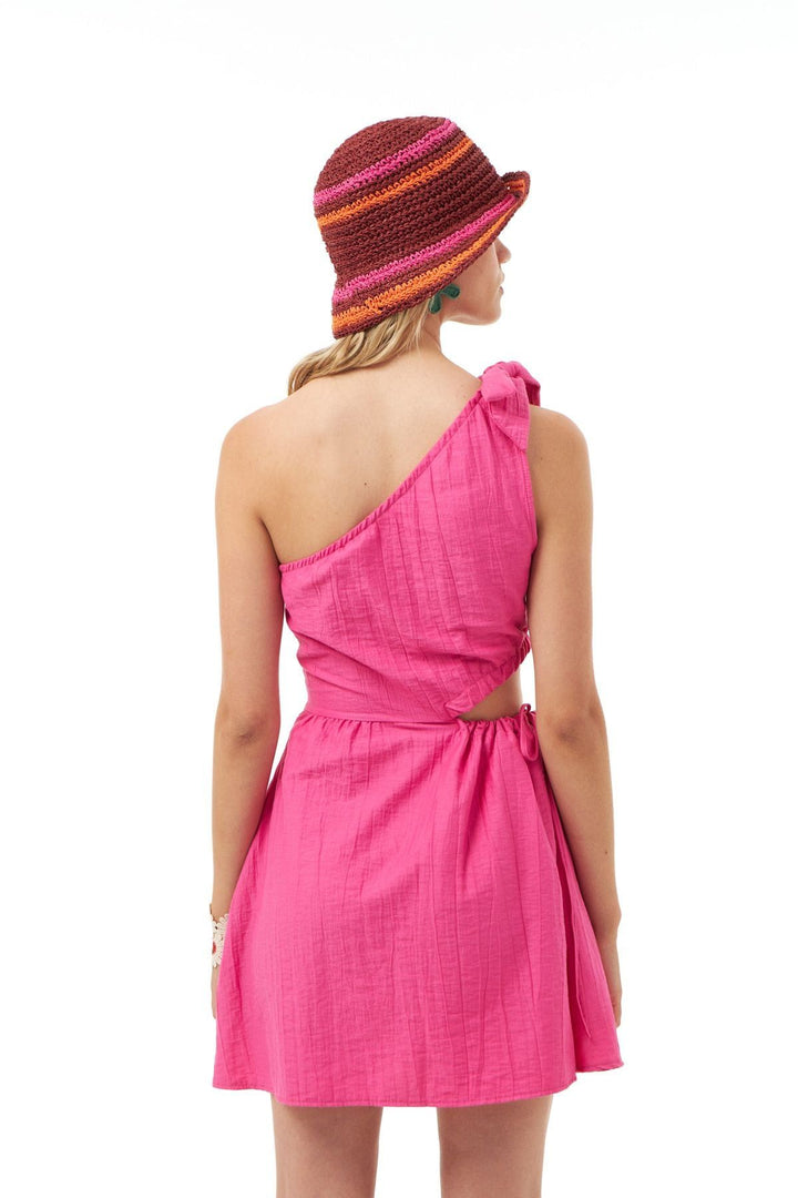 Window Detailed One Shoulder Dress Pink