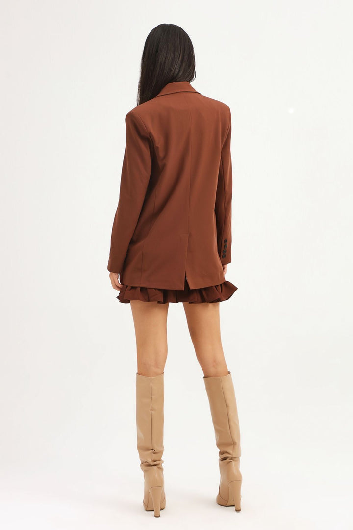Single Button Blazer Jacket Dark Brown