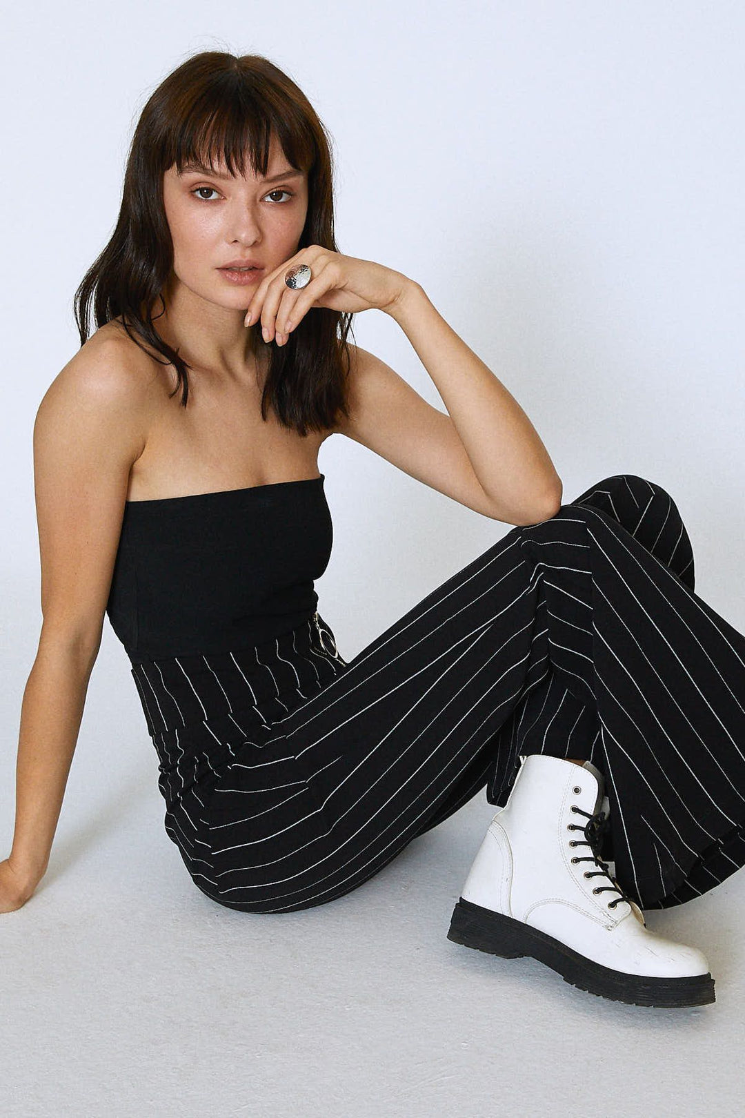 Spanish High Waist Striped Trousers Black