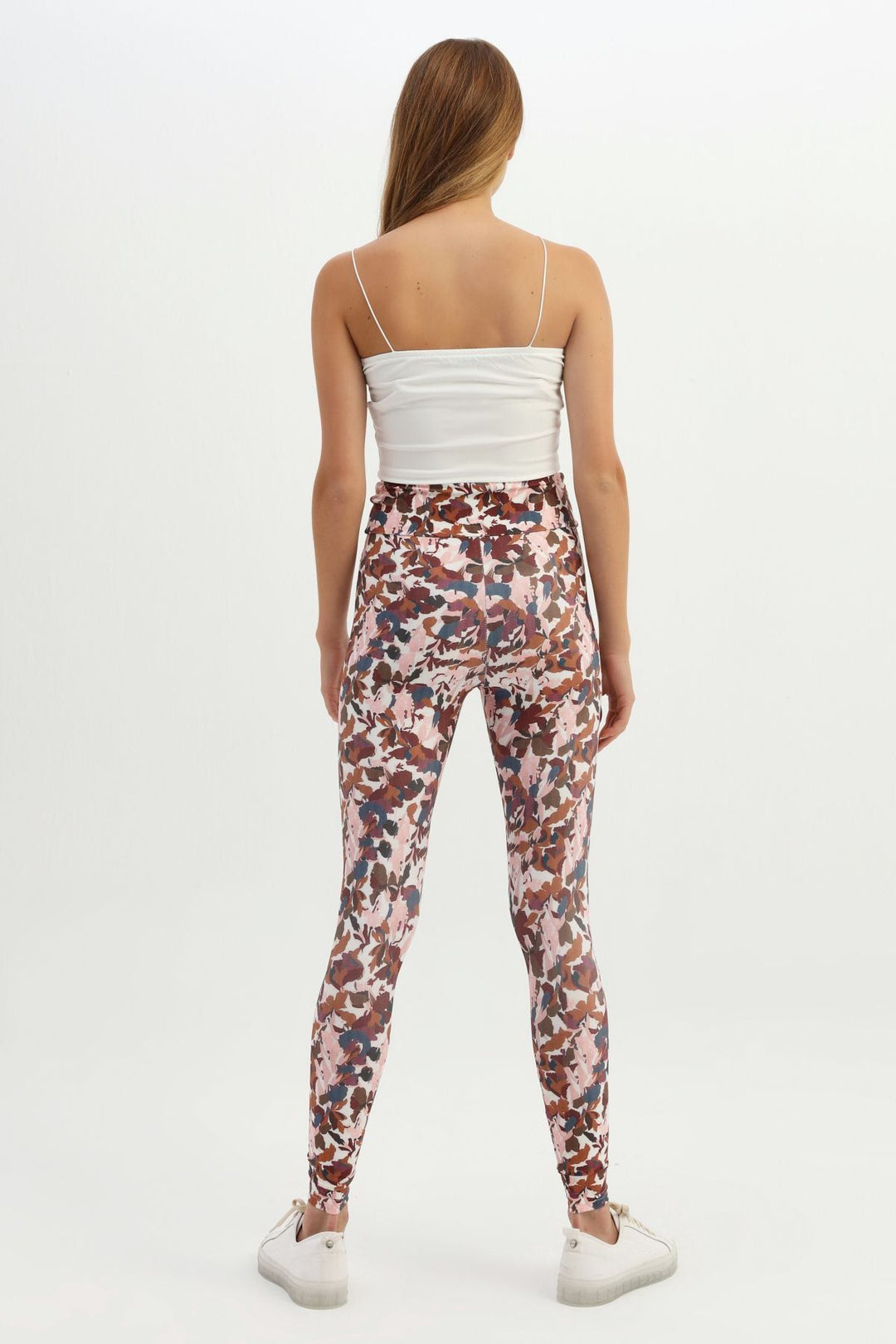 Patterned Waist Wrapped Sport Leggings Brown