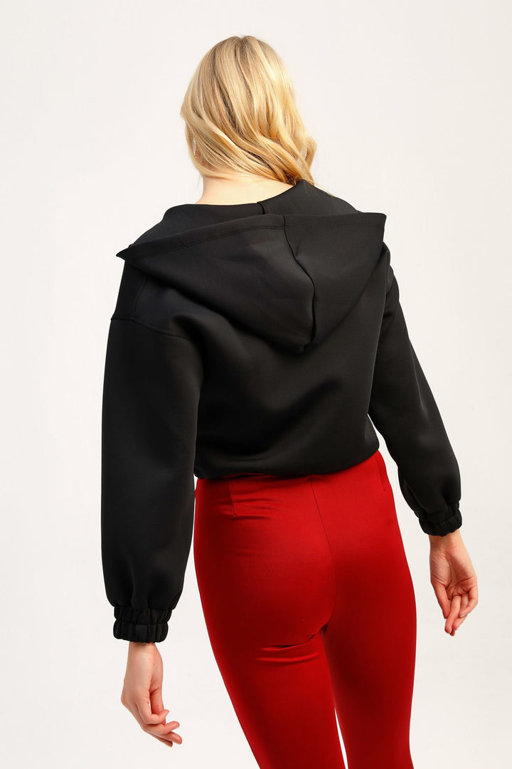 Dalgıç Kumaş Kapüşonlu Sweatshirt Siyah