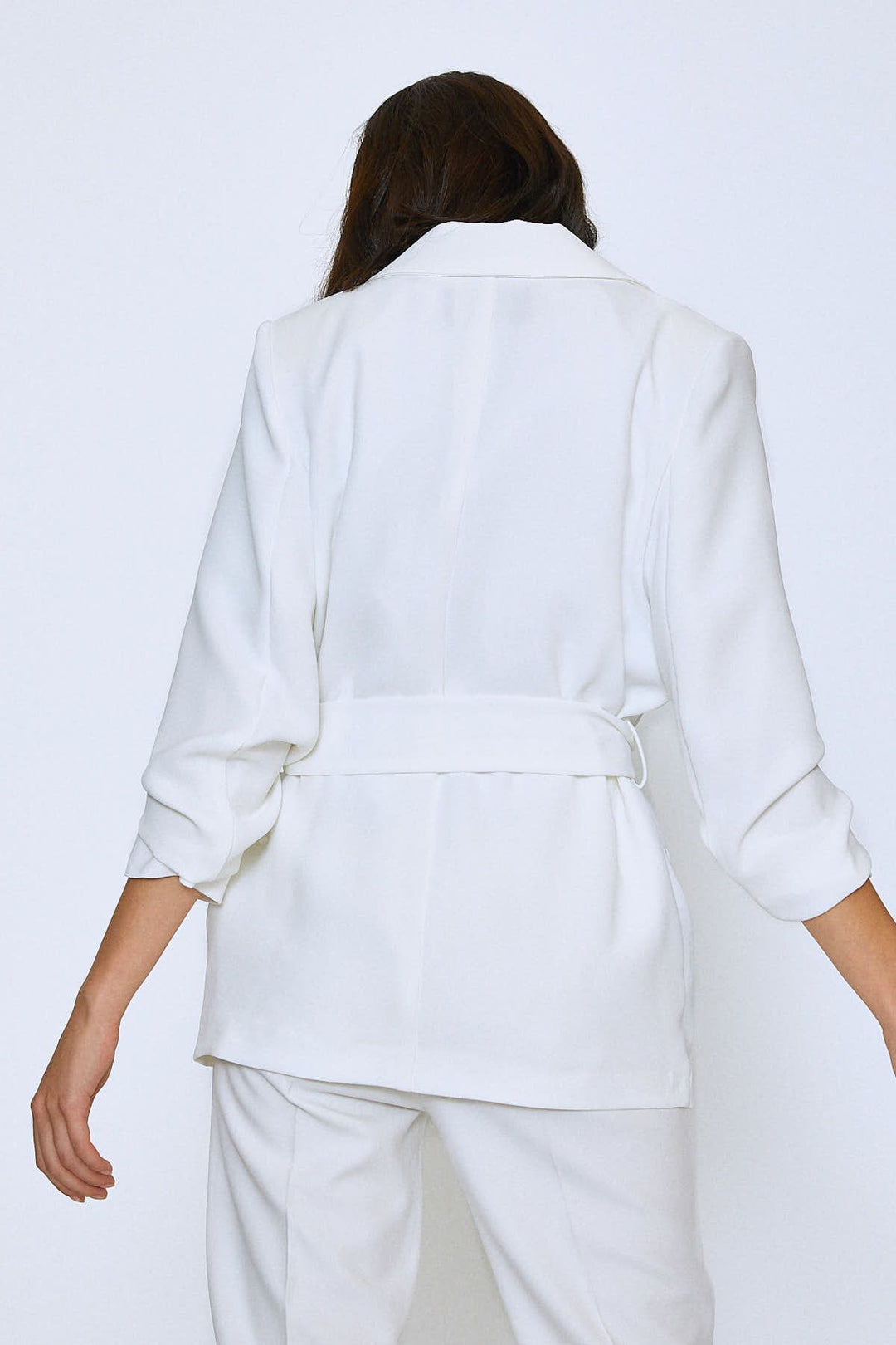 Beli Kuşaklı Fleto Cepli Ceket Ekru